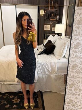 Vintage Midnight Navy Beaded Cocktail Shift Dress